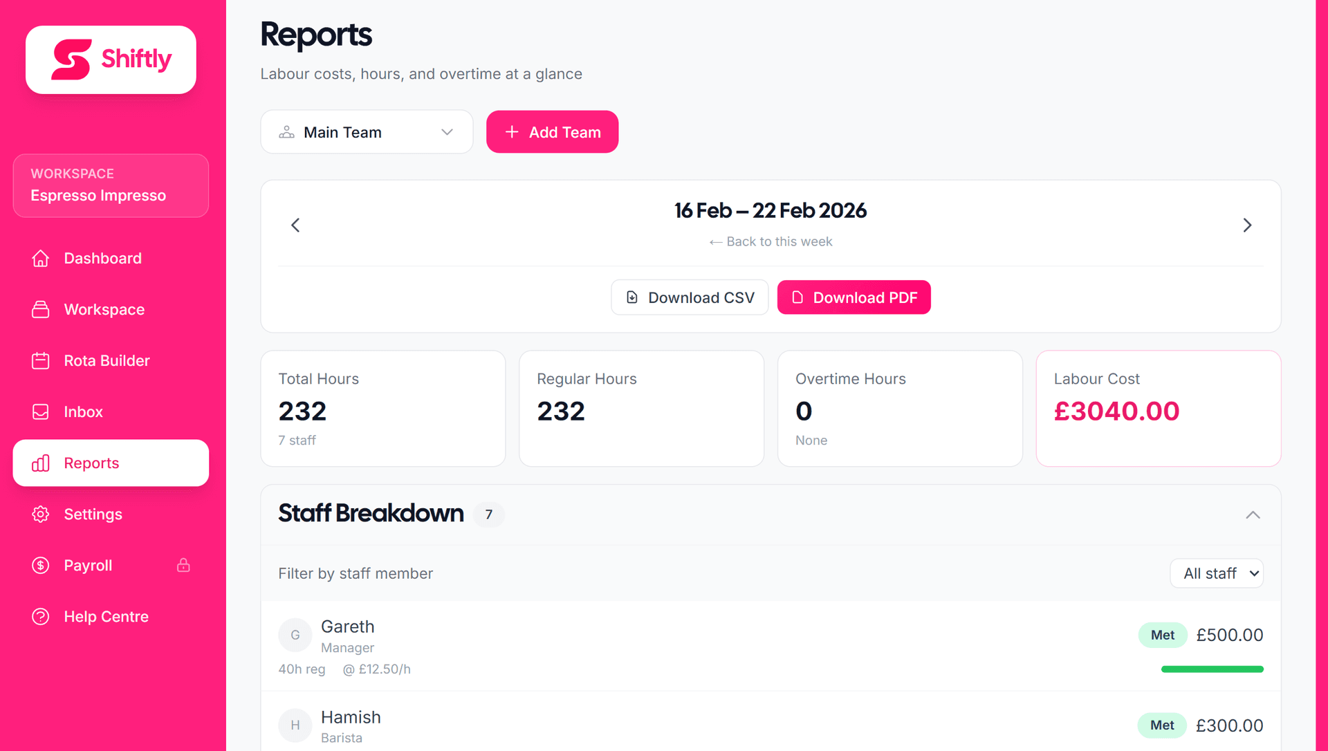 Reports and payroll view
